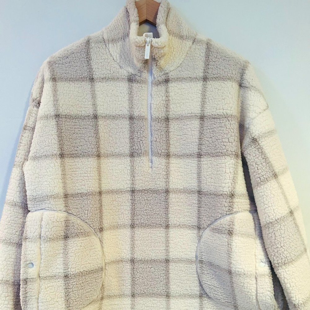 UpWest Resort & Mercantile Cream Plaid Half Zip Fleece Size Medium
